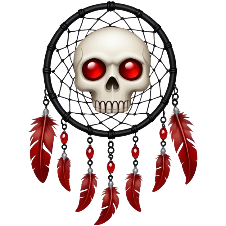 Blood-red, bloody, obsidian-black, edgy, dream catcher, red gemstones, black wires, black threads, skull, white feathers, badass, evil emoji