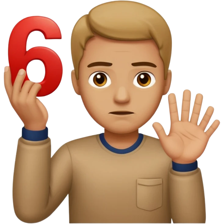 man frowning holding up numbers 6 in left hand and 7 in right hand emoji