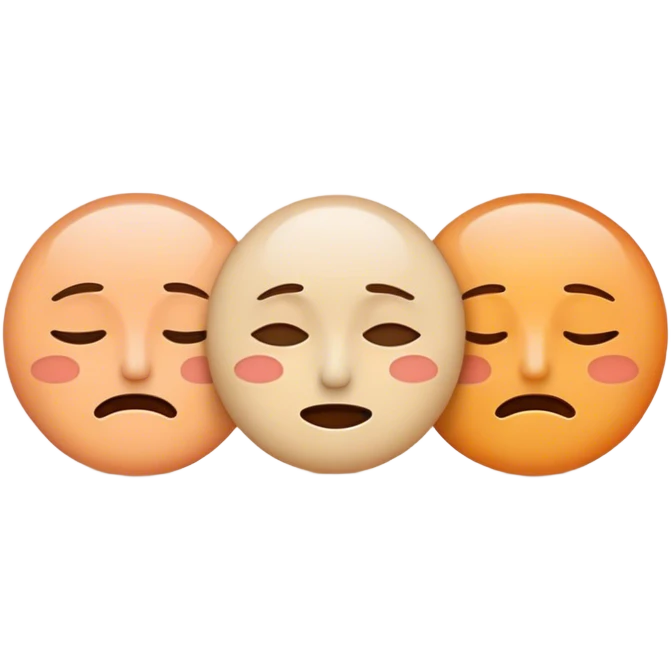 Minimalistic flat emoji set for a meditation app. Three separate faces, each representing a different emotional state:

Negative – Sad, tired face with downturned eyes and mouth.
Neutral – Calm face with a relaxed, balanced expression.
Positive – Happy, peaceful face with a gentle smile.
Soft pastel colors (beige, peach, light orange). Simple 2D design, no 3D, no shadows, no extra details. Clean vector-style aesthetics, smooth lines, clear expressions emoji