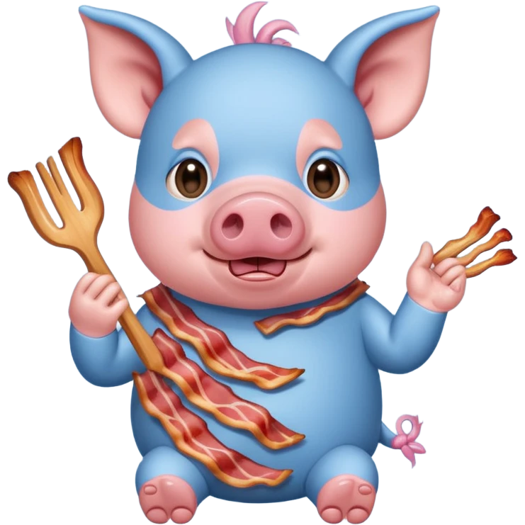 Blue pig wearing bacon clothes and eating bacon  emoji