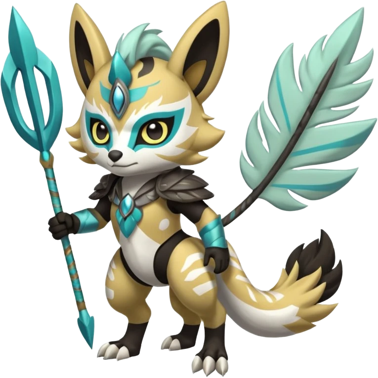 Giant big muscular strong puffy fluffy floofy Asian marked patterned Arrow-patterned chevron-marked Big-eyed anime-styled Colorful Shiny Tribal Skeletal masked armored Meloetta-Silvally-Solgaleo-Raikou-Pokémon-Digimon-Fakémon-fusion-hybrid-creature, full body emoji