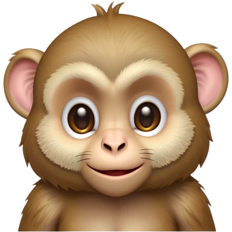 Cinematic Cute Macaque Portrait Emoji, Head tilted playfully and inquisitively, with a charmingly mischievous face accented by soft, fuzzy fur and round, sparkling eyes filled with curiosity, Simplified yet irresistibly adorable features, highly detailed, glowing with a warm, friendly glow, high shine, affectionate and lively, stylized with a touch of primate whimsy, bright and endearing, soft glowing outline, capturing the essence of a playful macaque that seems as if it could jump out of the screen into your arms! emoji