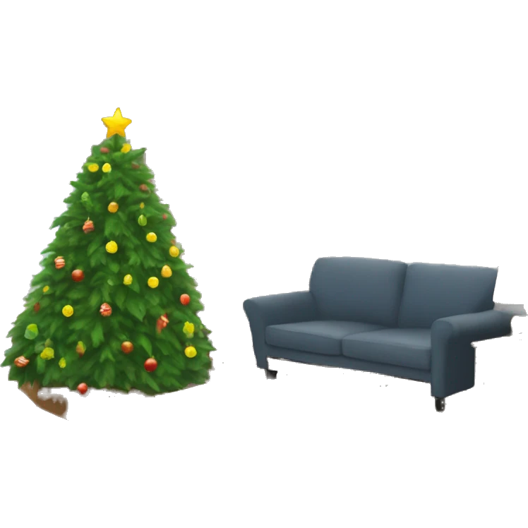 Living room on Christmas Day with the Christmas tree emoji