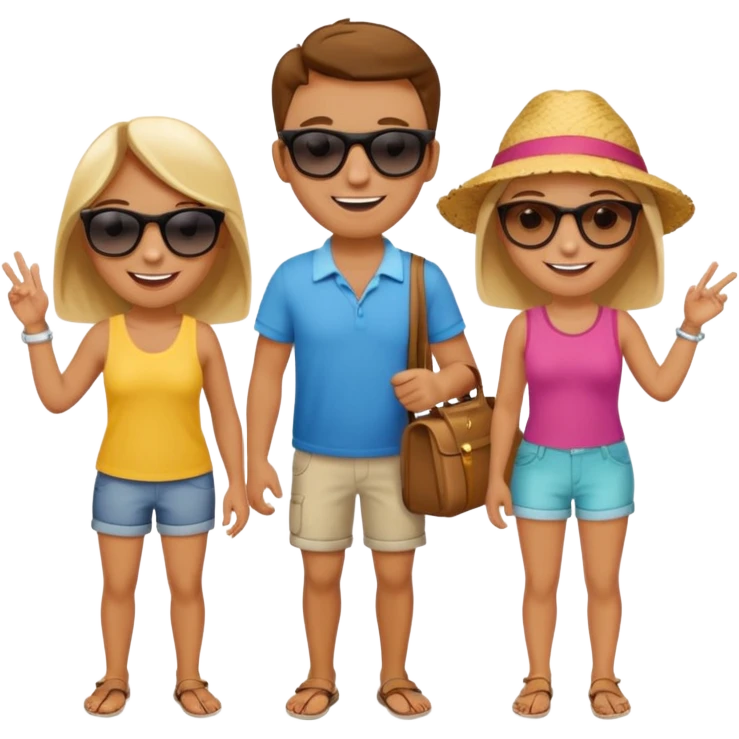 3 persons going on holiday vacation, group travel emoji
