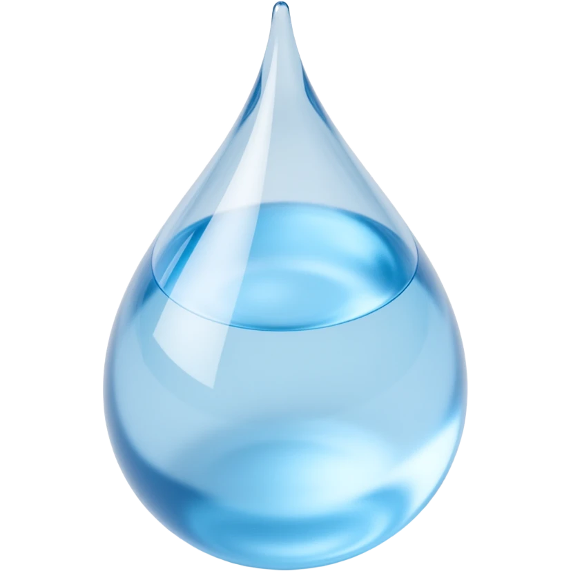 glassy transparent water droplet icon with light refraction and soft shadows in skeuomorphism style emoji