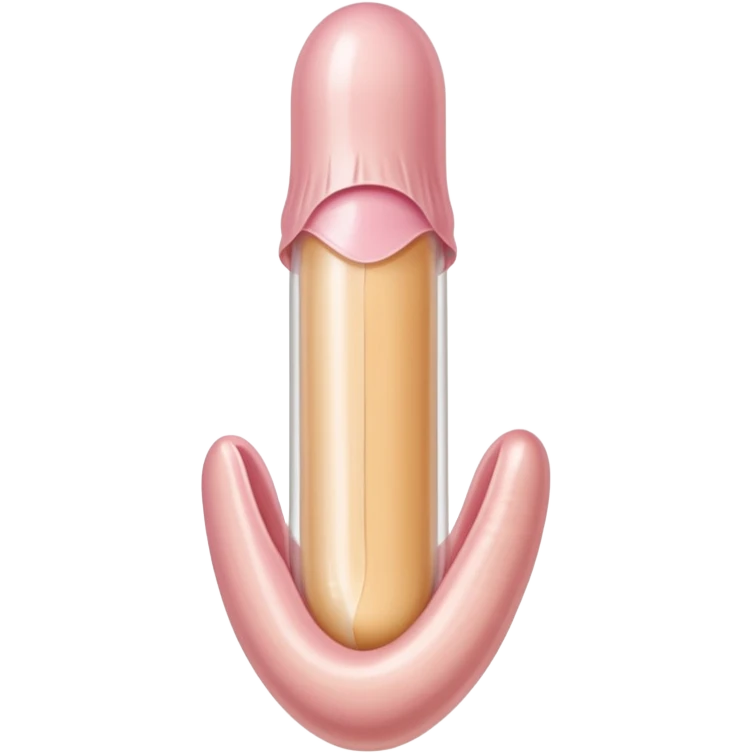 white transparent condom fully covering cylindrical beige-pink colored penis shaft, no face. at top of penis, add glans penis tip, a urethra opening hole/slit line and corona line. at the bottom end/base of penis make it flat.  emoji
