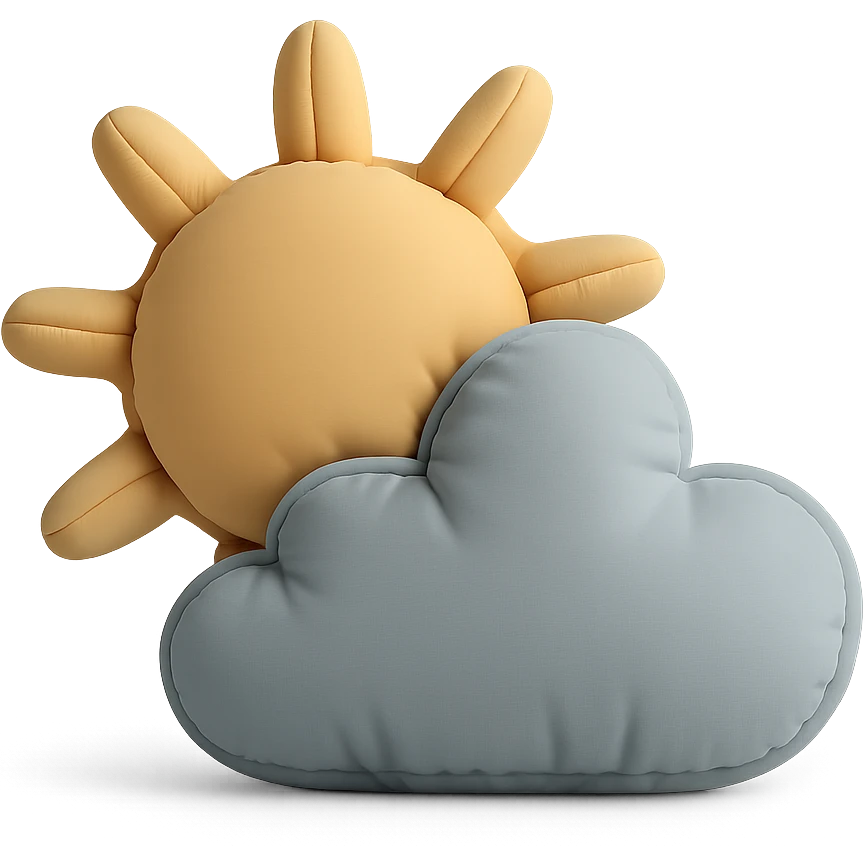 partly cloudy weather with sun peeking from behind a plush cushion cloud, soft edges, cushion style emoji