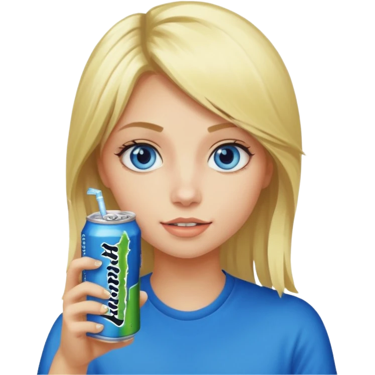 Blonde haired blue eyed girl drinking an monster energy  emoji