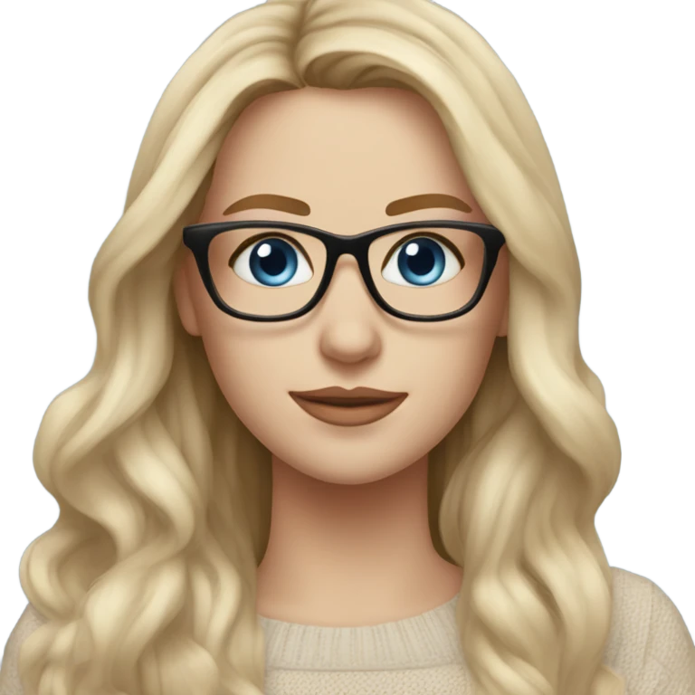 Blonde balayage long hair white women beige sweater blue eyes and small glasses  emoji
