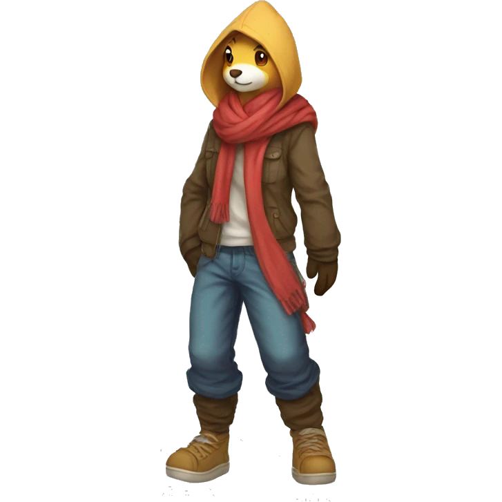 Anthro Sona Fakemon with a scarf and a hood Full Body emoji