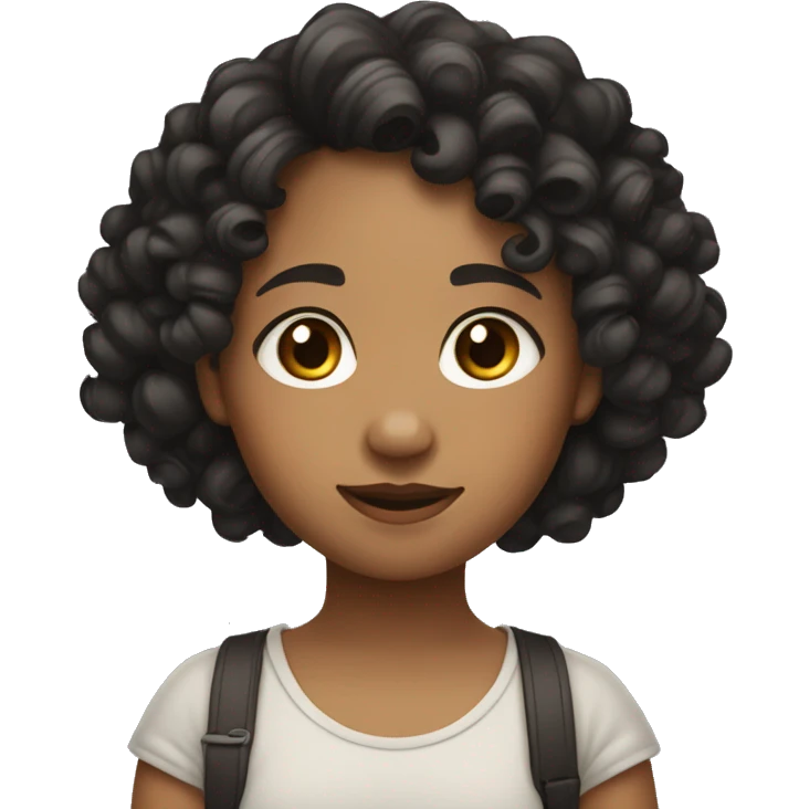 Blasian girl with black gig curly ringlets down to her shoulders emoji
