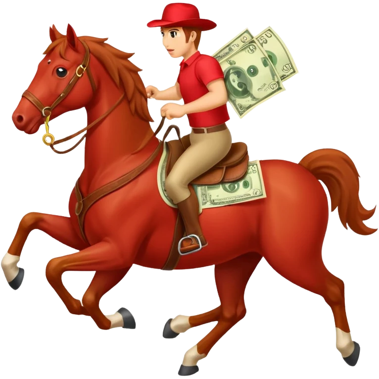 red horse agressive running money on on the saddle transparent background emoji