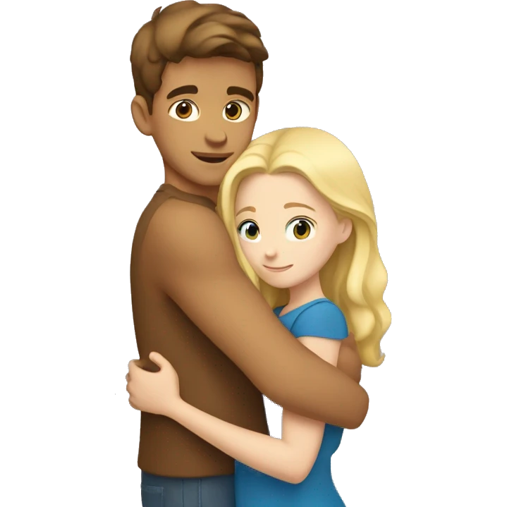 boy with tan skin and brown hair is hugging blonde girl with blue eyes  emoji