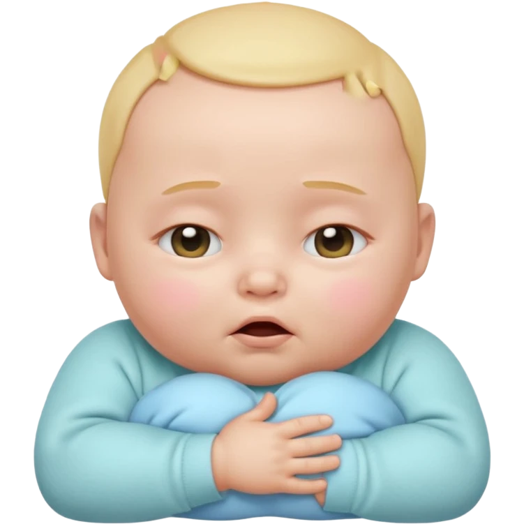 Cute 3D baby emoji, rubbing eyes, sleepy expression, chubby infant, short fine baby hair, soft pastel colors, clean white background  emoji