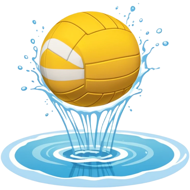 An icon featuring a yellow water polo ball floating on the water with goals in the background, inside a swimming pool. The design includes splashes and ripples, symbolizing the fast-paced action and strategy of water polo. Transparent background highlights. emoji