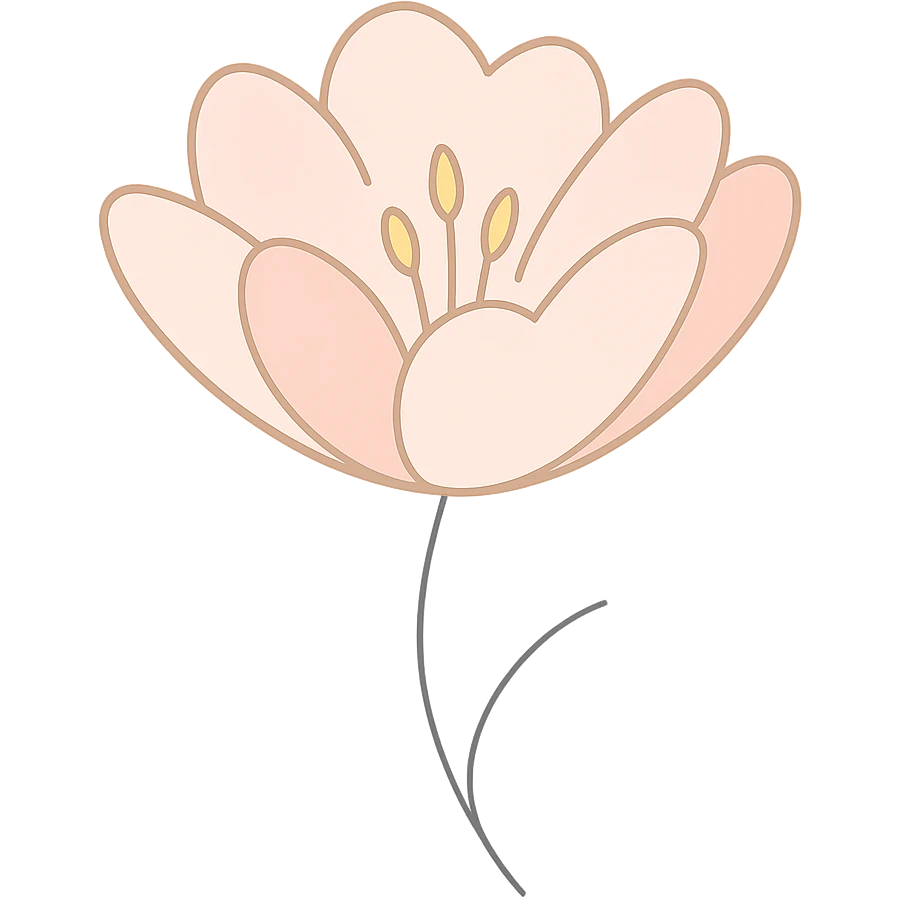 A blooming flower with delicate petals in pastel colors, with gentle curves and minimalist stem. emoji