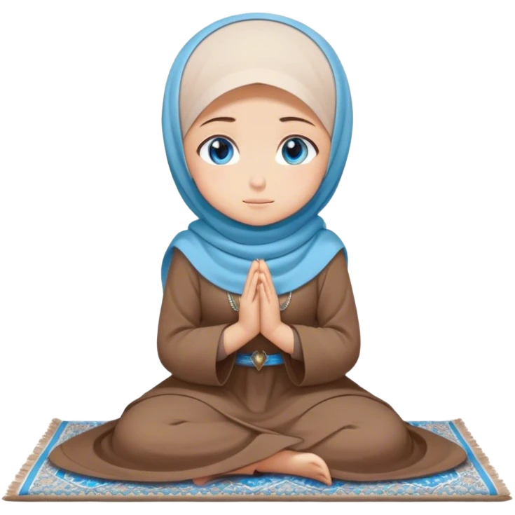 Turkish beautiful finish Konya girl blue eyes with hijab and brown stone dress praying on pray mat emoji