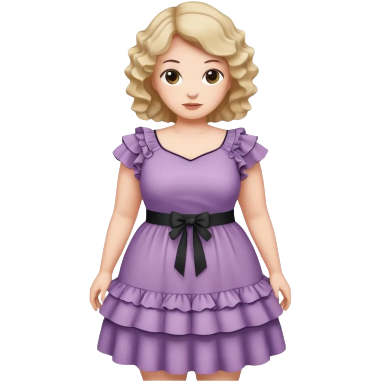 Can you make and she’s wearing a dress like a ruffles and her hand is on her waist and she’s fat emoji