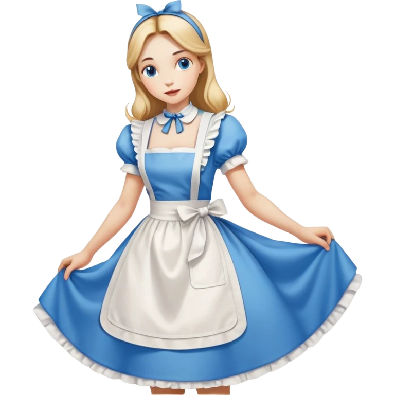 Alice in Wonderland curtseying in her blue dress with white apron emoji
