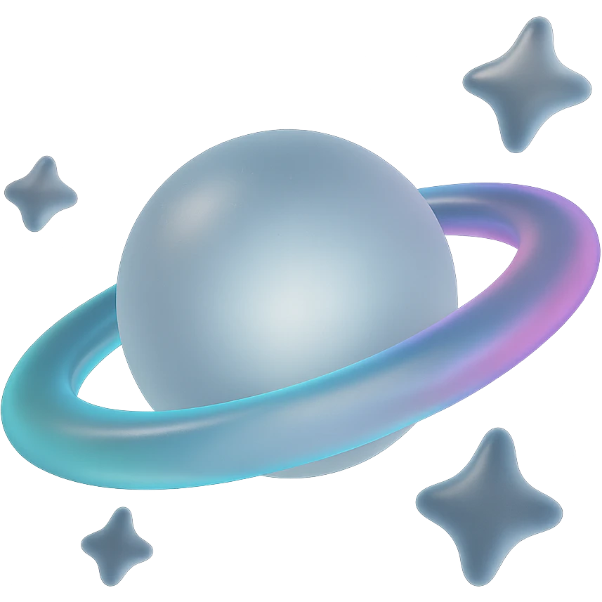 Make Saturn's rings more colorful in a matte glass style with no background. emoji