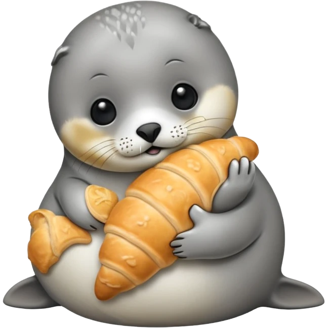 Baby seal holding a croissant emoji