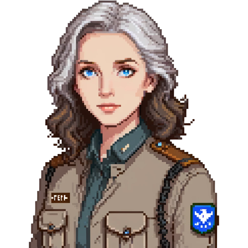white woman park ranger with blue eyes and brown and gray hair emoji