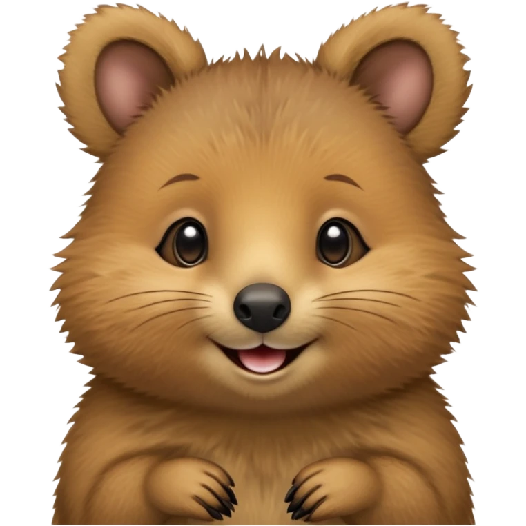cinematic-quokka-realistic-full-body-standing on its hind legs hunched over-emoji,-small-round-frame-balanced-on-tiny-strong-hind-legs,giant fluffy cheeks large smile-fluffy-brown-fur-radiating-a-warm-softness,-big-round-eyes-filled-with-joy-and-innocence,-tiny-clawed-paws-held-close-to-chest,-cheerful-smile-exuding-endearing-happiness,-simplified-yet-realistic-focused-features,-highly-detailed,-glowing-with-a-sunny-warmth emoji