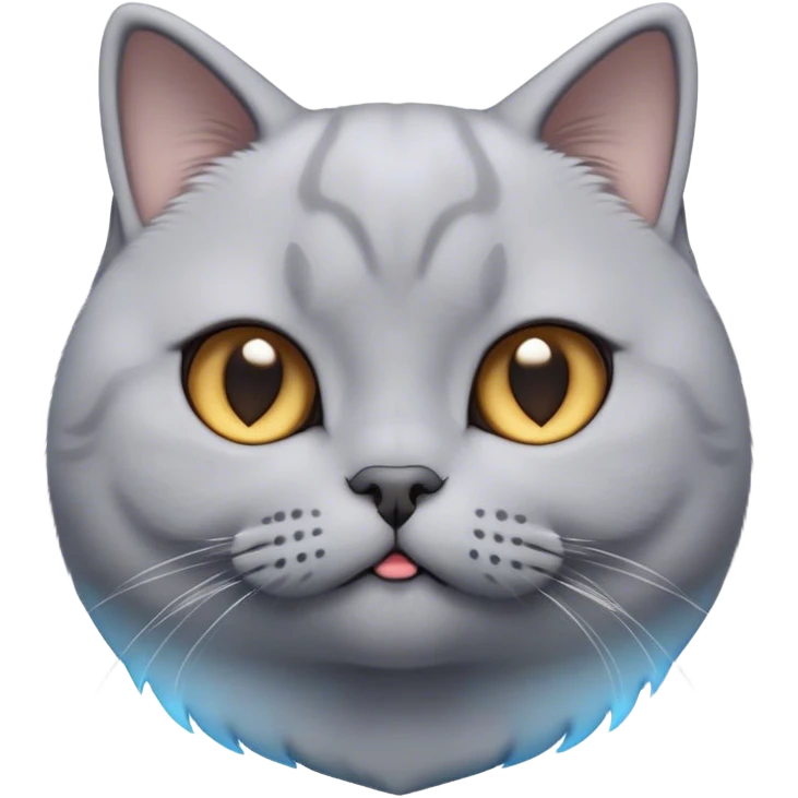 Cinematic Cute Grey British Shorthair Cat Portrait Emoji, Head tilted playfully and inquisitively, sleek soft grey fur with subtle blue undertones, Simplified yet adorable features, highly detailed, glowing with a warm, friendly glow, high shine, curious and affectionate, stylized with a touch of whimsy, bright and alert, soft glowing outline, capturing the essence of a calm yet playful kitten, so endearing it feels like it could leap out of the screen and cuddle! emoji