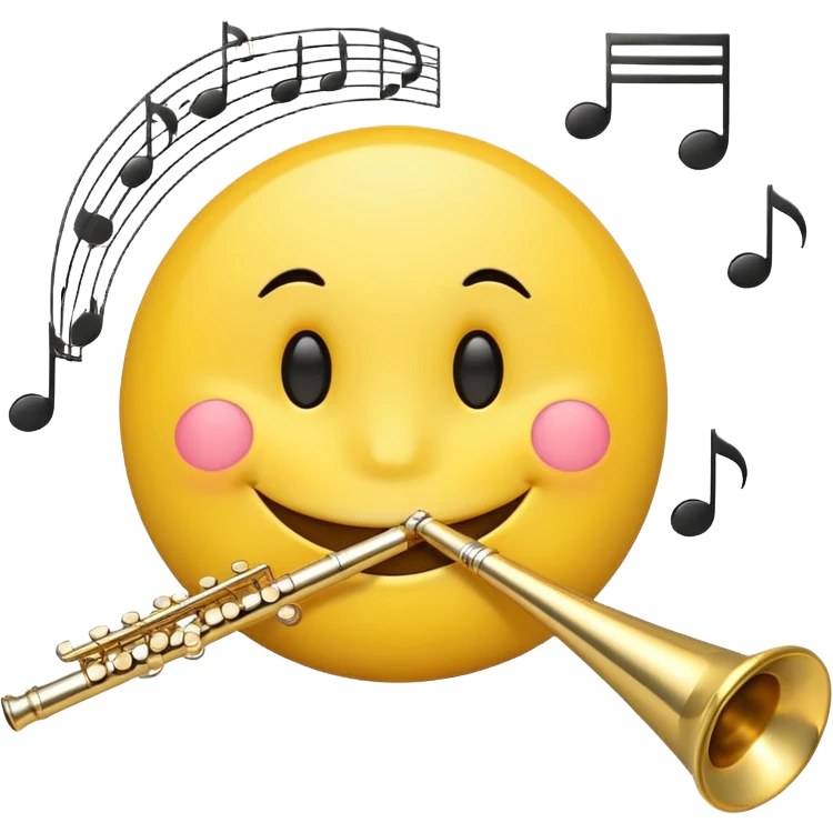 smiley face with musical notes and a flute emoji