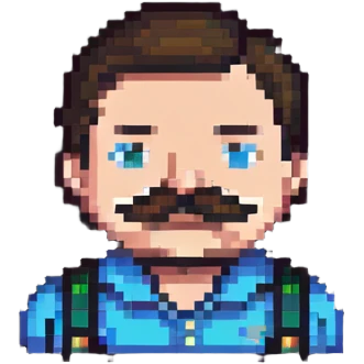A pixelated angry office manager with a mustache and furrowed brows emoji
