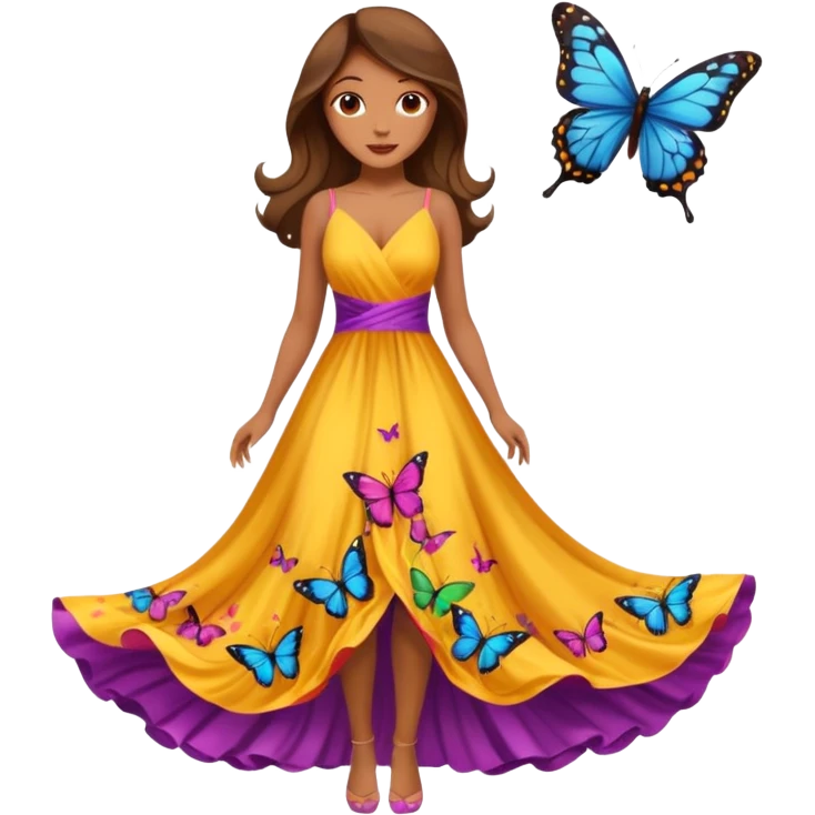 Beautiful lady in a long butterfly dress emoji