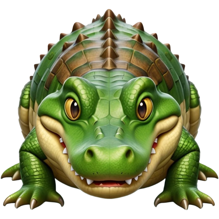 cinematic-crocodile-realistic-full-body-on all fours-emoji,-massive-scaled-body-partially-submerged-in-shallow-water,-head-tilted-dramatically,-rough-green-and-brown-hide-textured-with-deep-ridges,-simplified-yet-realistic-focused-features, head held high emoji