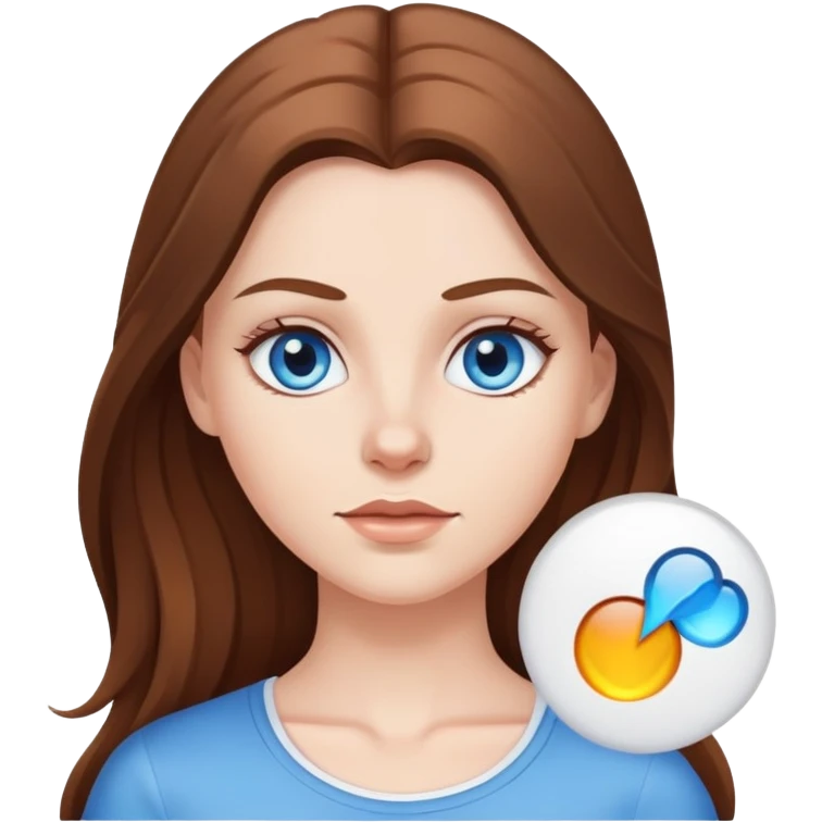 White Girl,long brown hair and blue eyes wearing a white top emoji