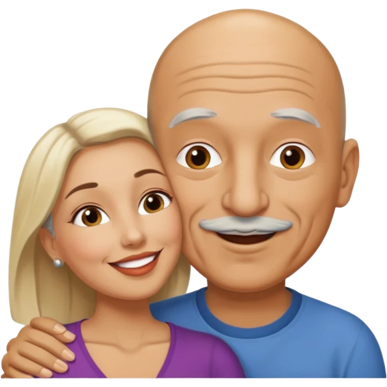 Older Bald Hispanic man kissing white dark blonde woman emoji
