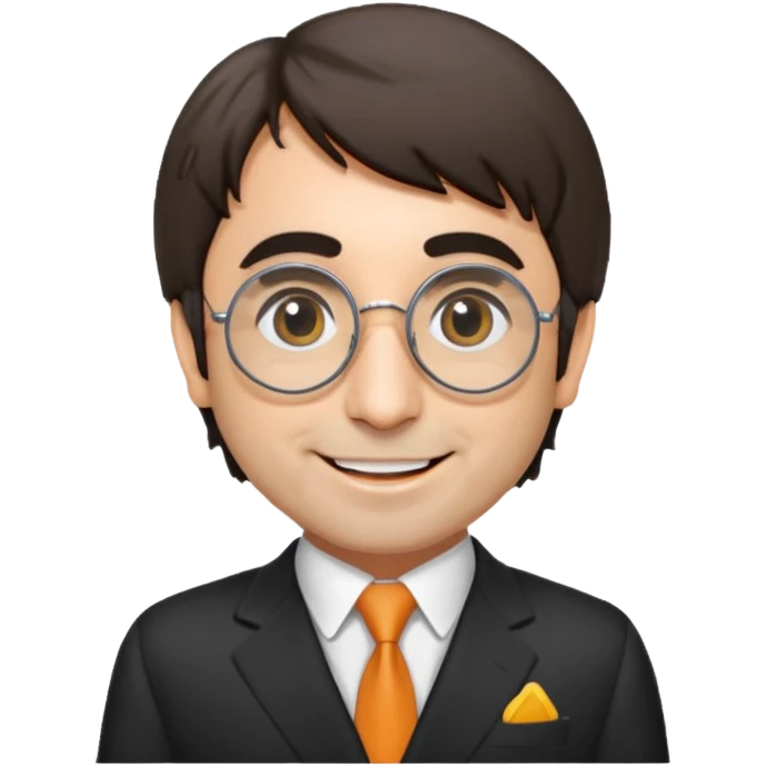 Keith Moon emoji style, portrait, smiling, iconic round glasses emoji