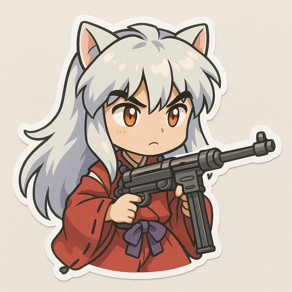 Character like inuyasha She has a gun mp40 in her hand emoji