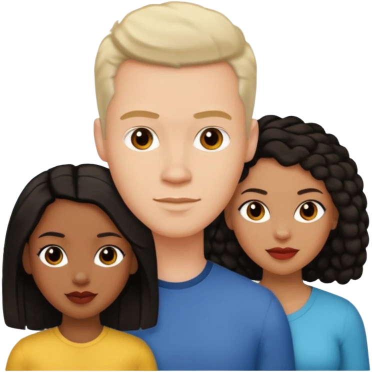 White brunette American man with two black african women both are African one is light skin black and one is medium tone black with african hair styles emoji