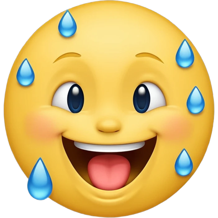 Emoji, yellow round laughing hysterically face, with blue tears of joy on it.  emoji