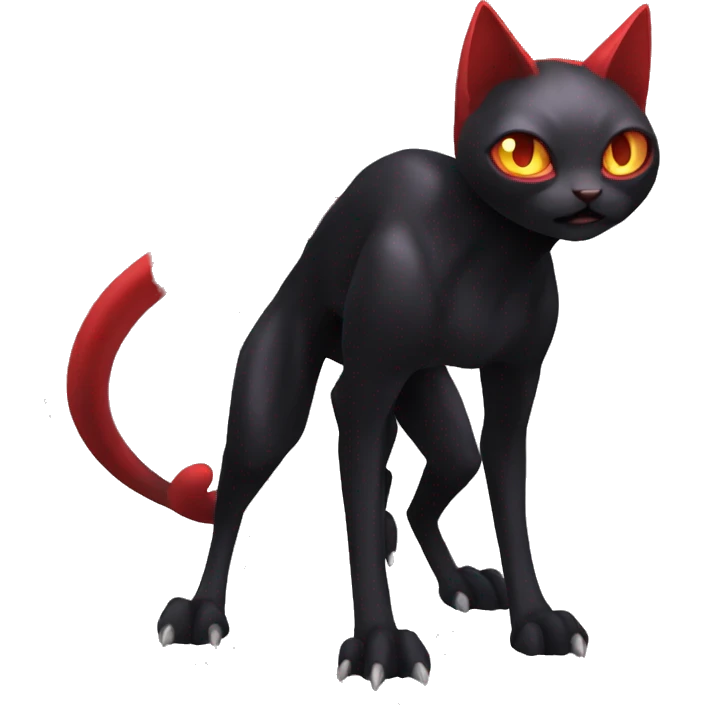 Shiny Black-Red Dark-type-Poison-type-Fakémon-Bat-Cat full body emoji