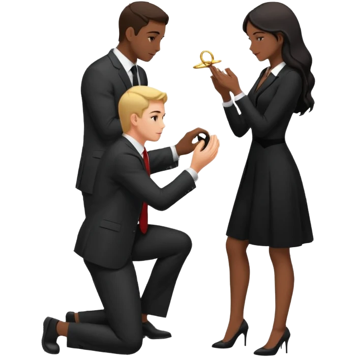 Silhouette of a man kneeling on one knee and offering a ring to a woman receiving it emoji