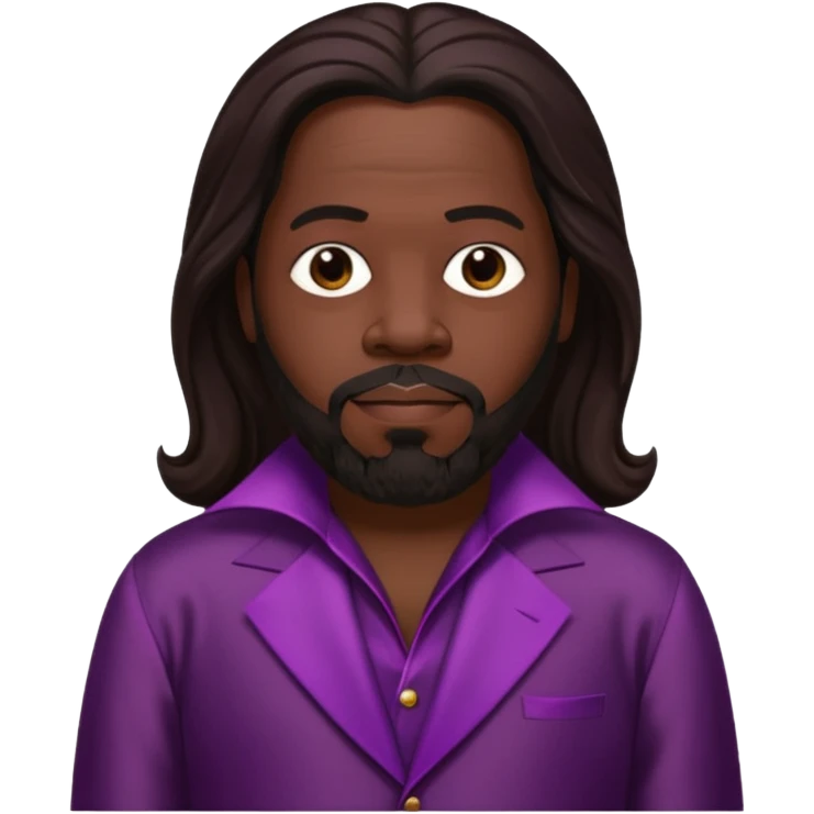 Barry White with long dark brown hair, dark plum silk outfit emoji