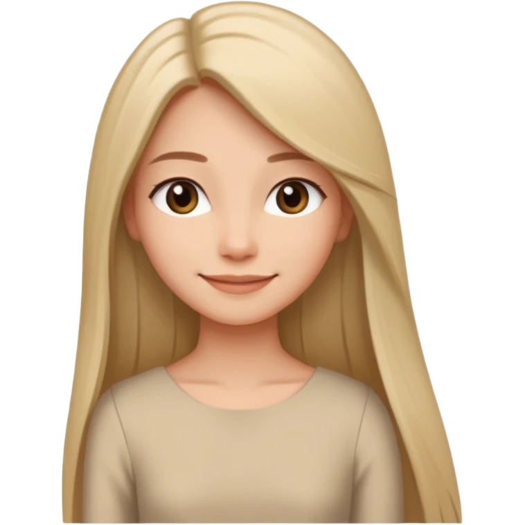 Женщина с длинными прямыми волосами, заправленными за плечи, мягкая доброжелательная улыбка, минималистичное платье или блузка светлого оттенка, стиль спокойный и современный. emoji