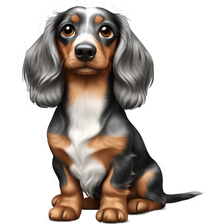 Two same tri merle long hair dachshunds together  emoji
