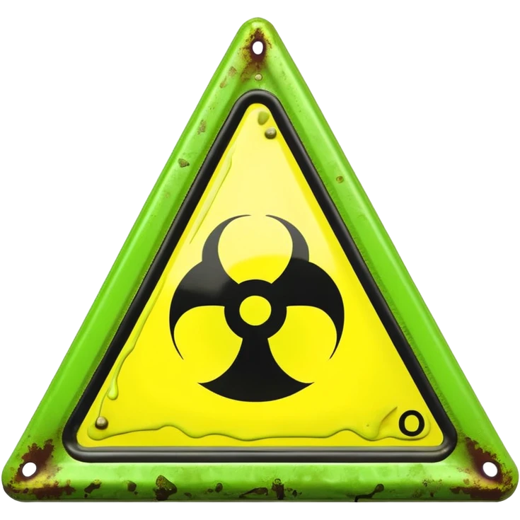 3D render of Warning Triangle, toxic waste aesthetic, neon green bubbling liquid, caution yellow metal, industrial warning texture. emoji