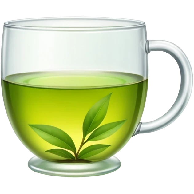 Green tea in traditional Chinese clear glass, fresh tea leaves, emoji style emoji