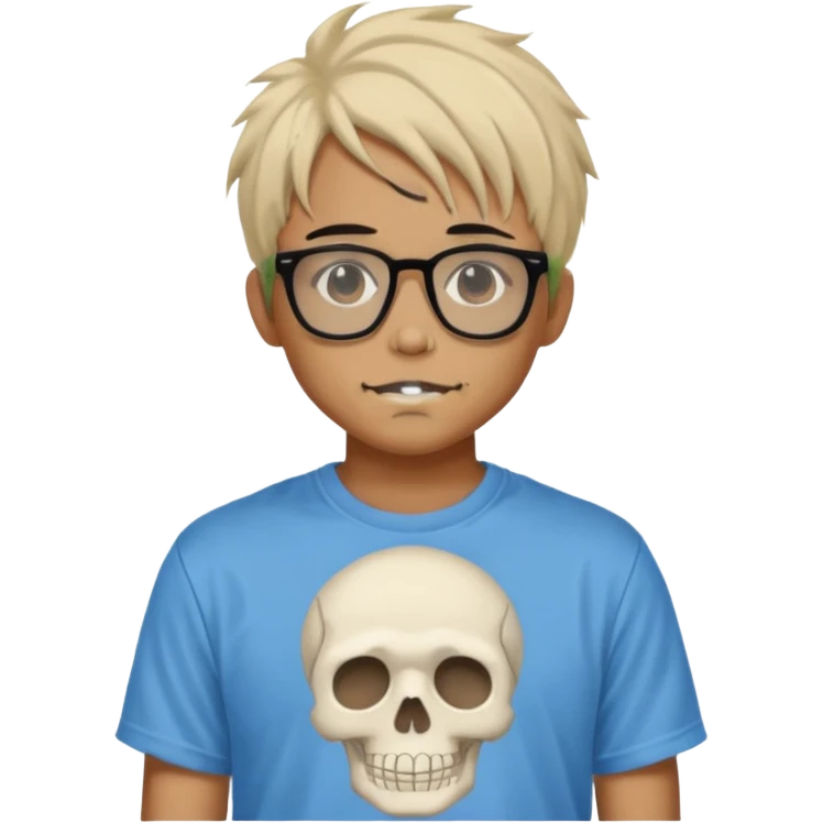 anime hair guy with skeleton makeup. wearing a stussy tshirt with glasses emoji