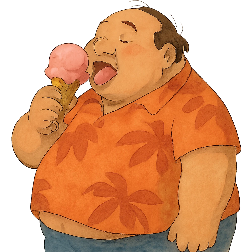 fat man with ice cream, inspired by Lilo and Stitch emoji