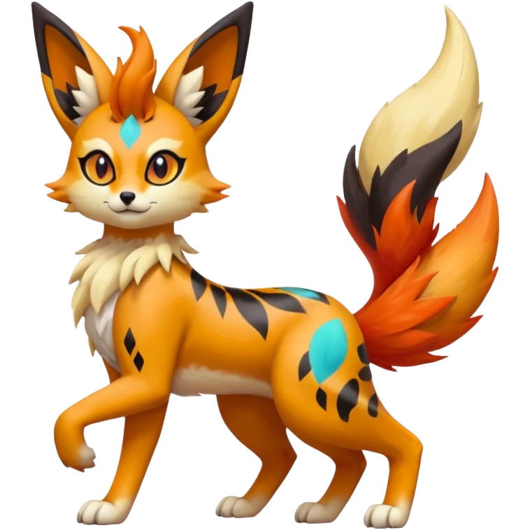Colorful Meloetta-Flareon-Vernid-Sergal-Serval-Pokémon-Fakémon-fusion-hybrid-creature emoji