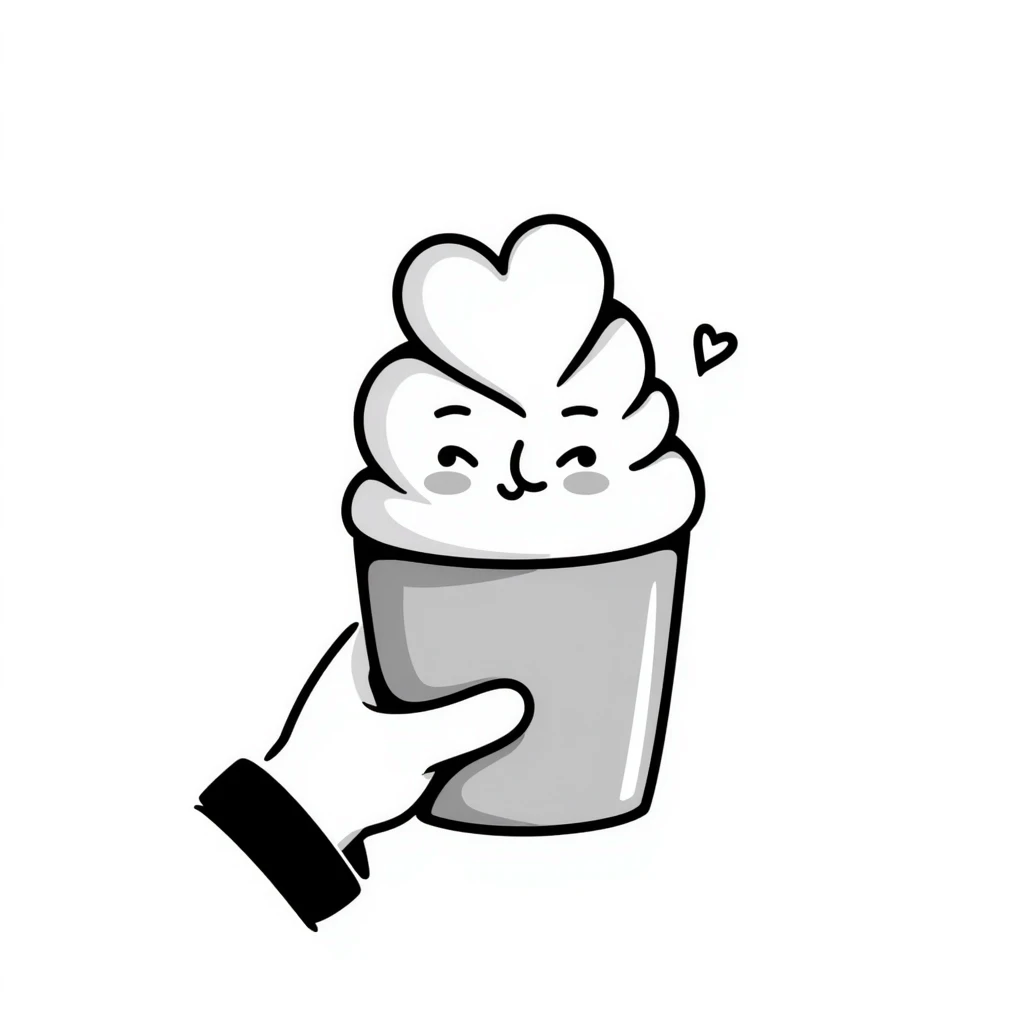 cute cafe latte art with heart shape and smiling face emoji