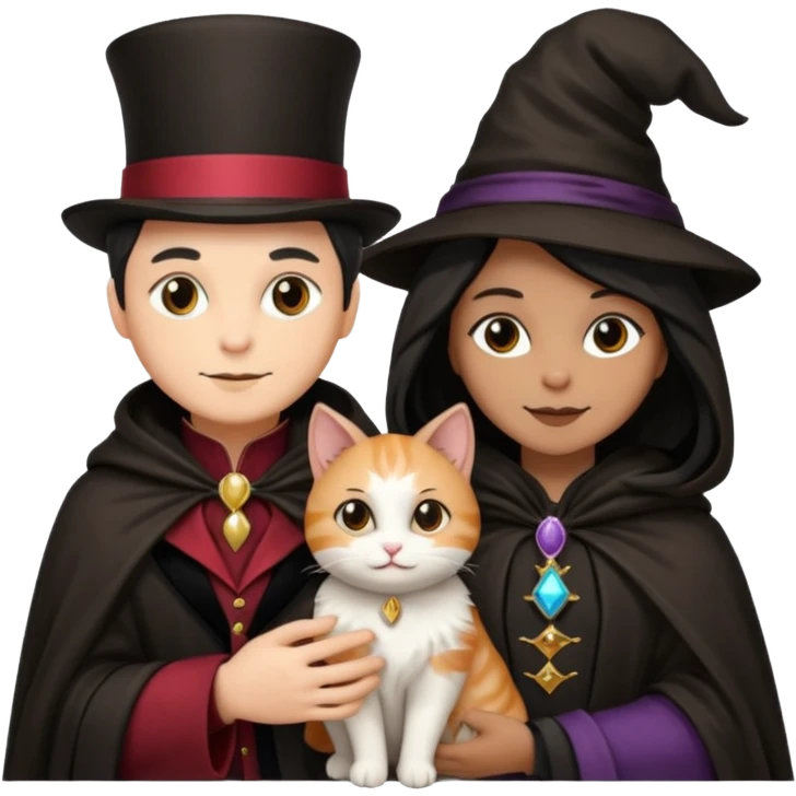 magician couple and their pet cat emoji